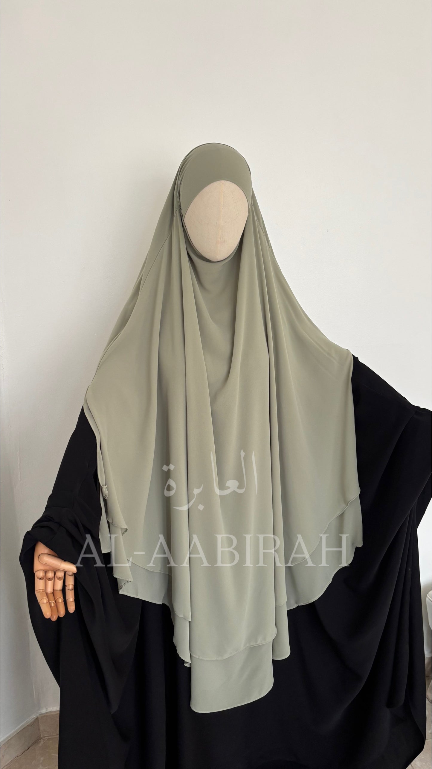 Double Layer Chiffon Khimar- Sage Green