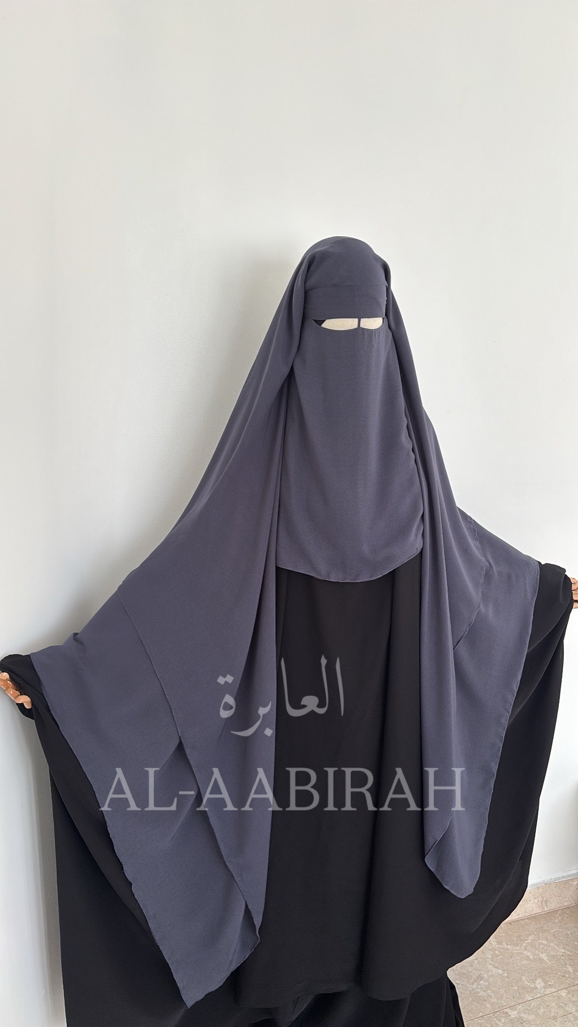 Three Layer Nose String Niqab (Blue-Grey)