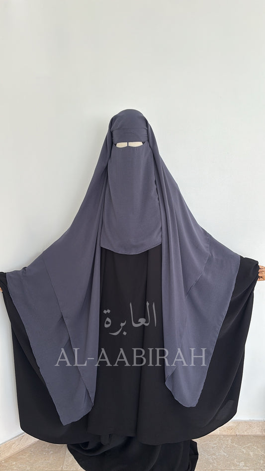 Three Layer Nose String Niqab (Blue-Grey)