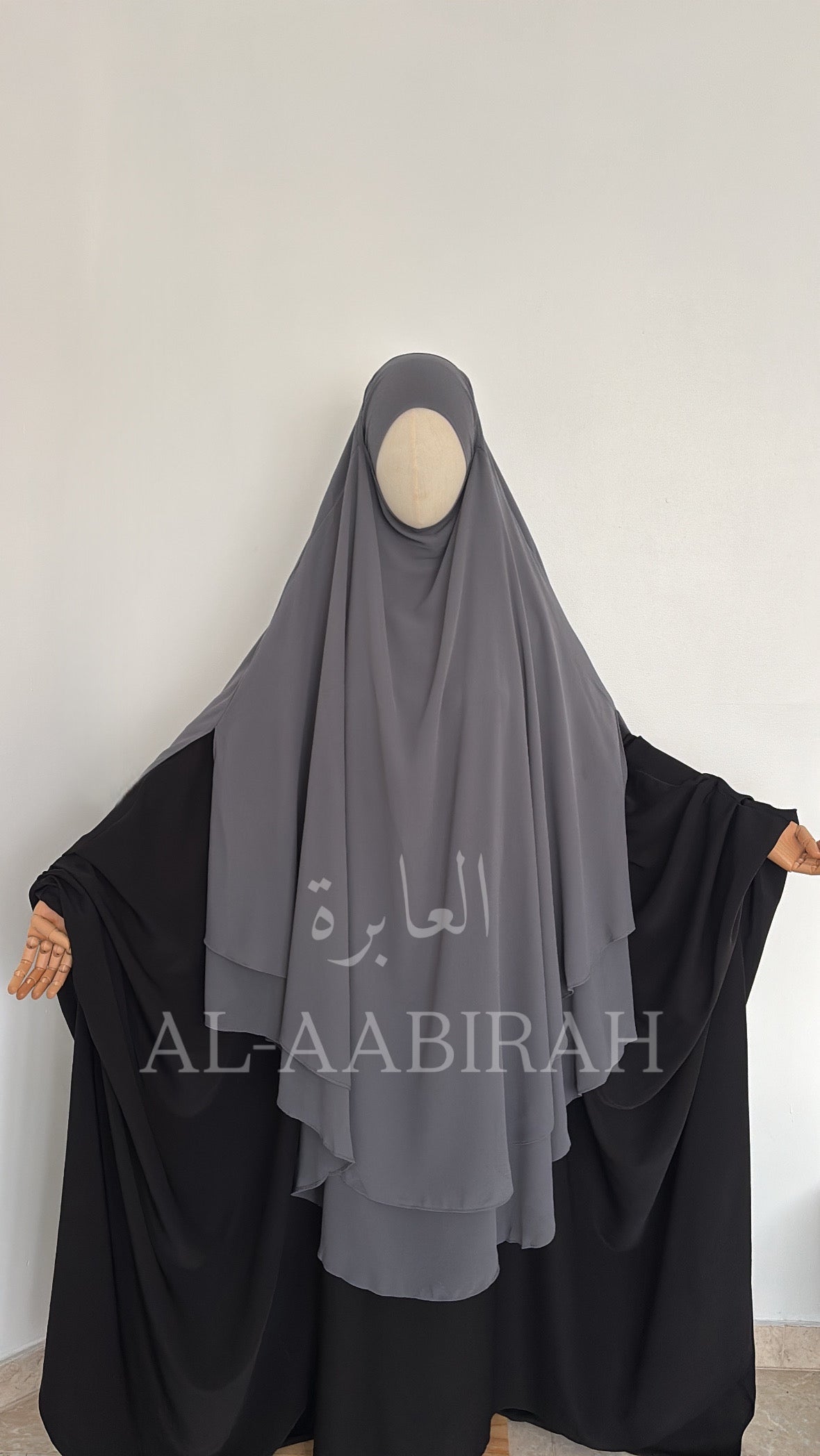 Double Layer Chiffon Khimar- Grey