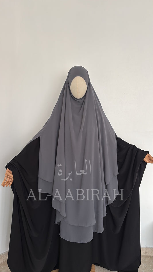 Double Layer Chiffon Khimar- Grey