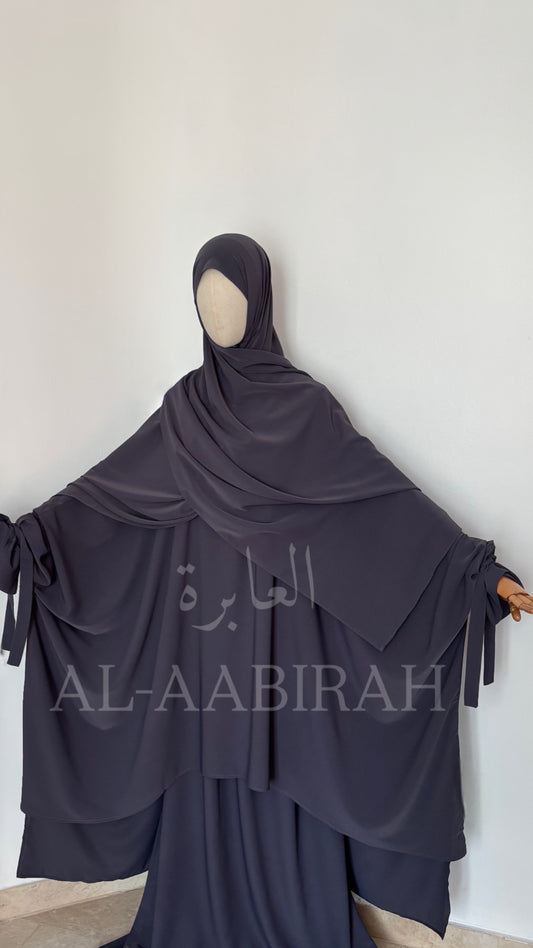 3 Piece Abaya Set- Dark Grey
