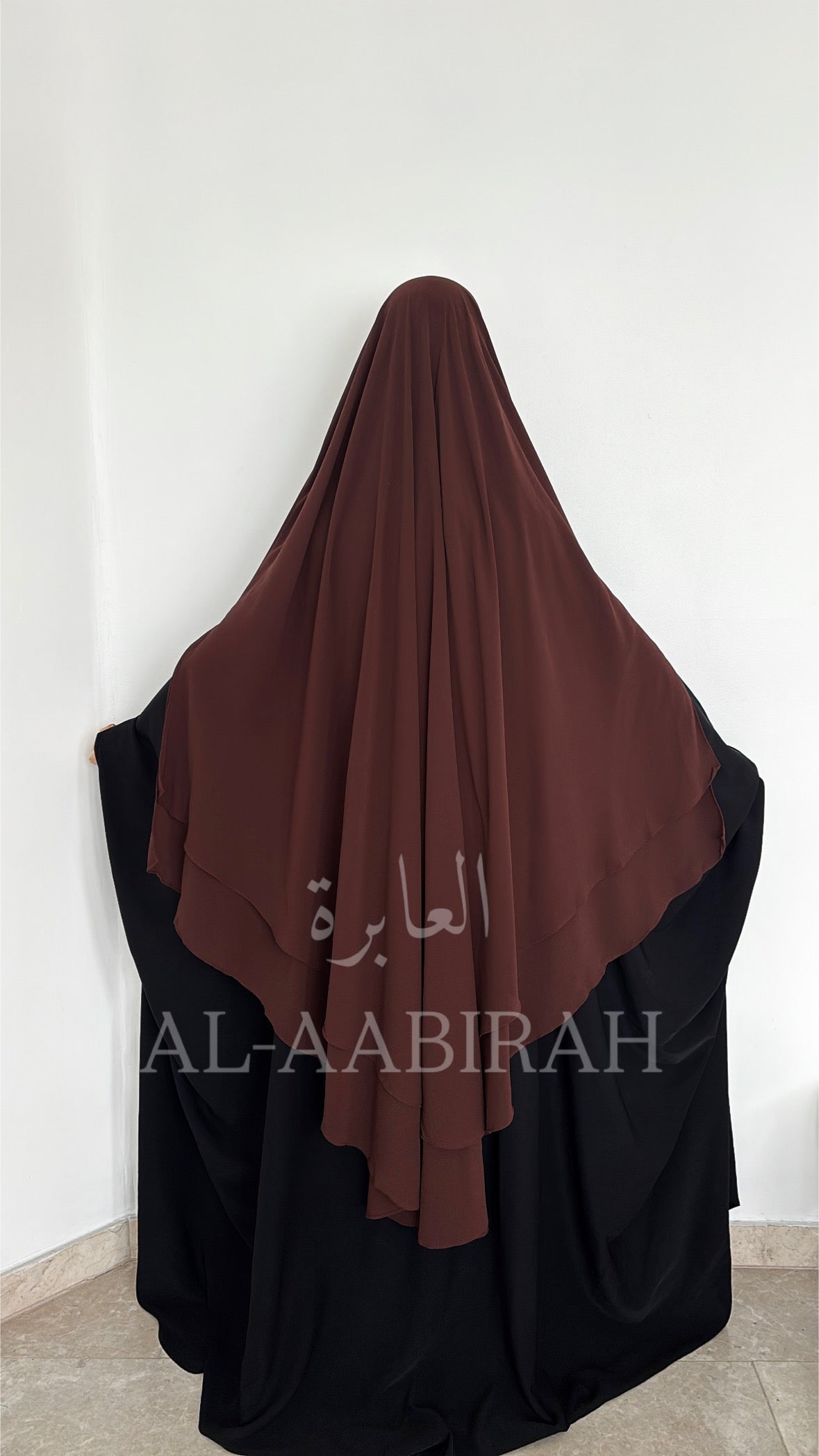 Double Layer Chiffon Khimar- Dark Brown