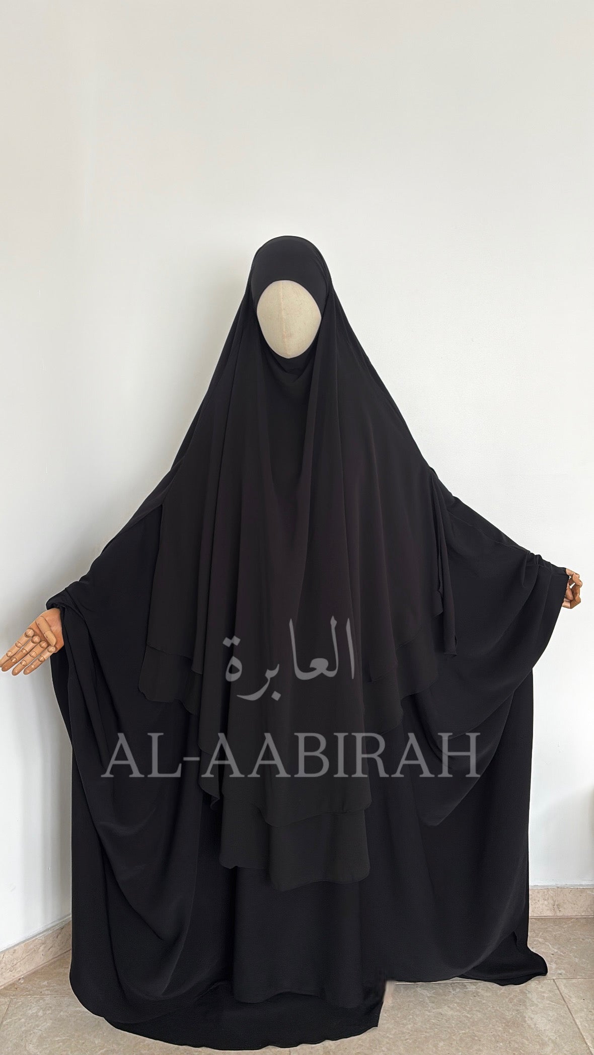 Double Layer Chiffon Khimar- Black