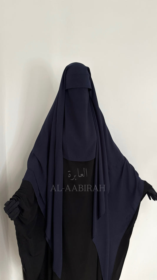 Three Layer Nose string Flap Niqab- Navy Blue