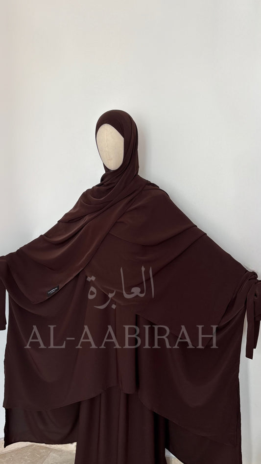 3 Pc Abaya Set- Dark Brown