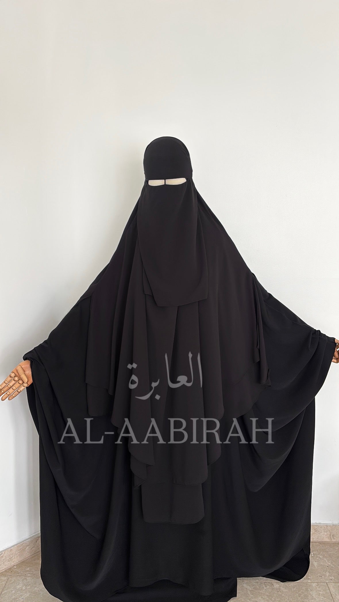 Double Layer Chiffon Khimar- Black