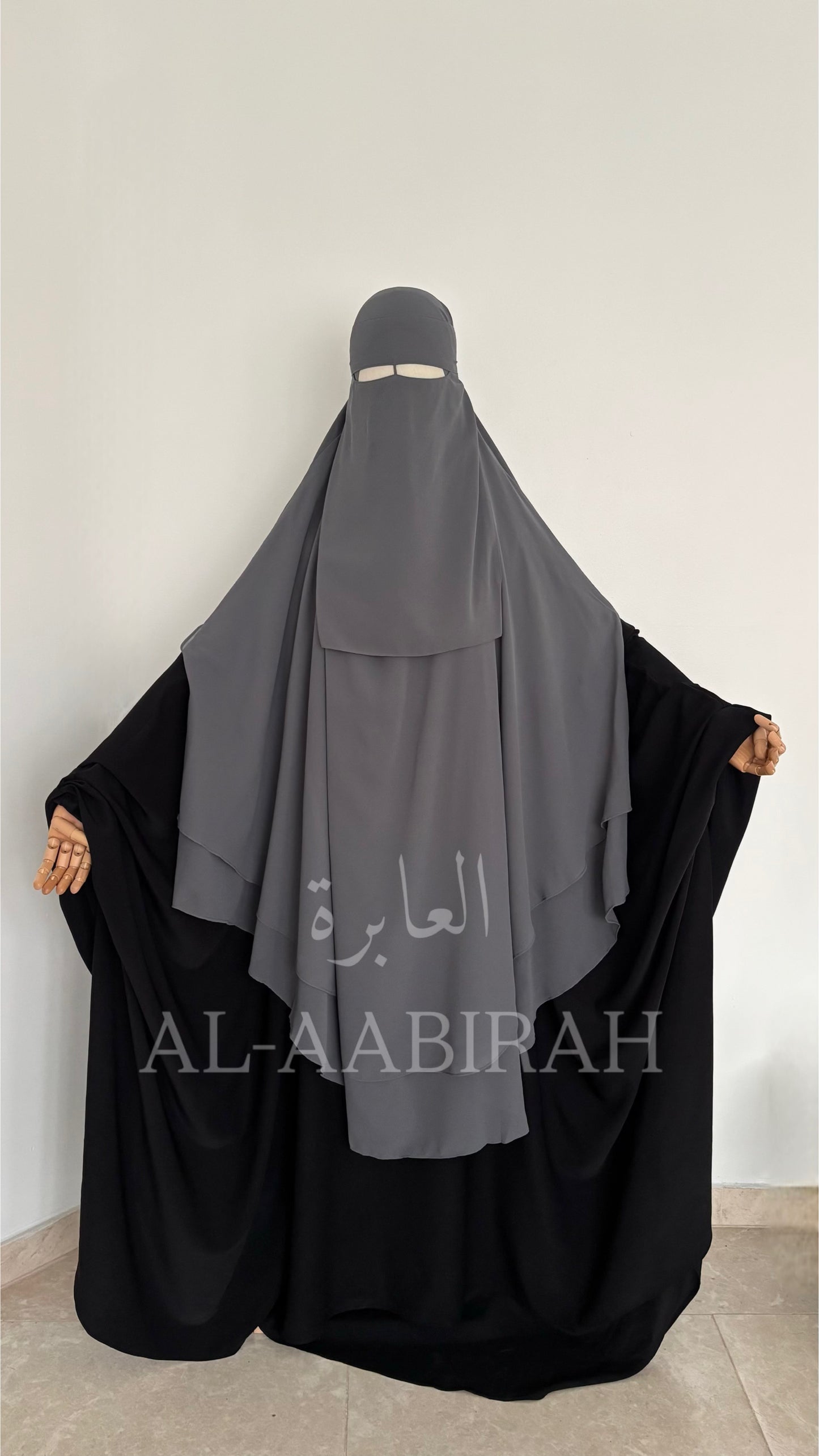 Double Layer Chiffon Khimar- Grey