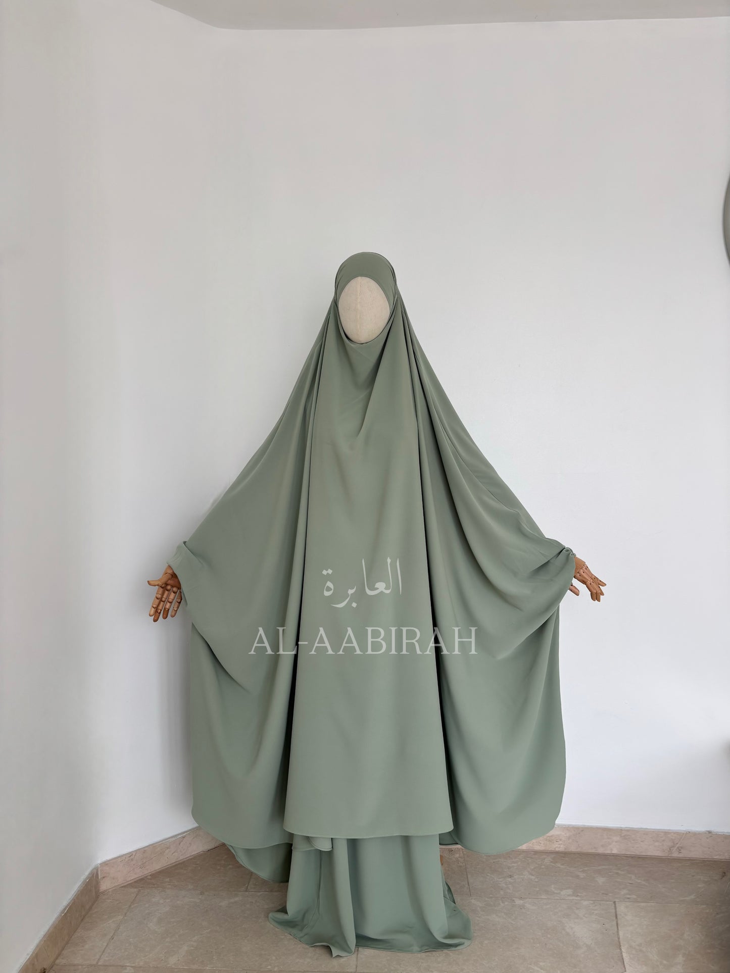 2pc Butterfly Jilbab Set- Light Sage Green