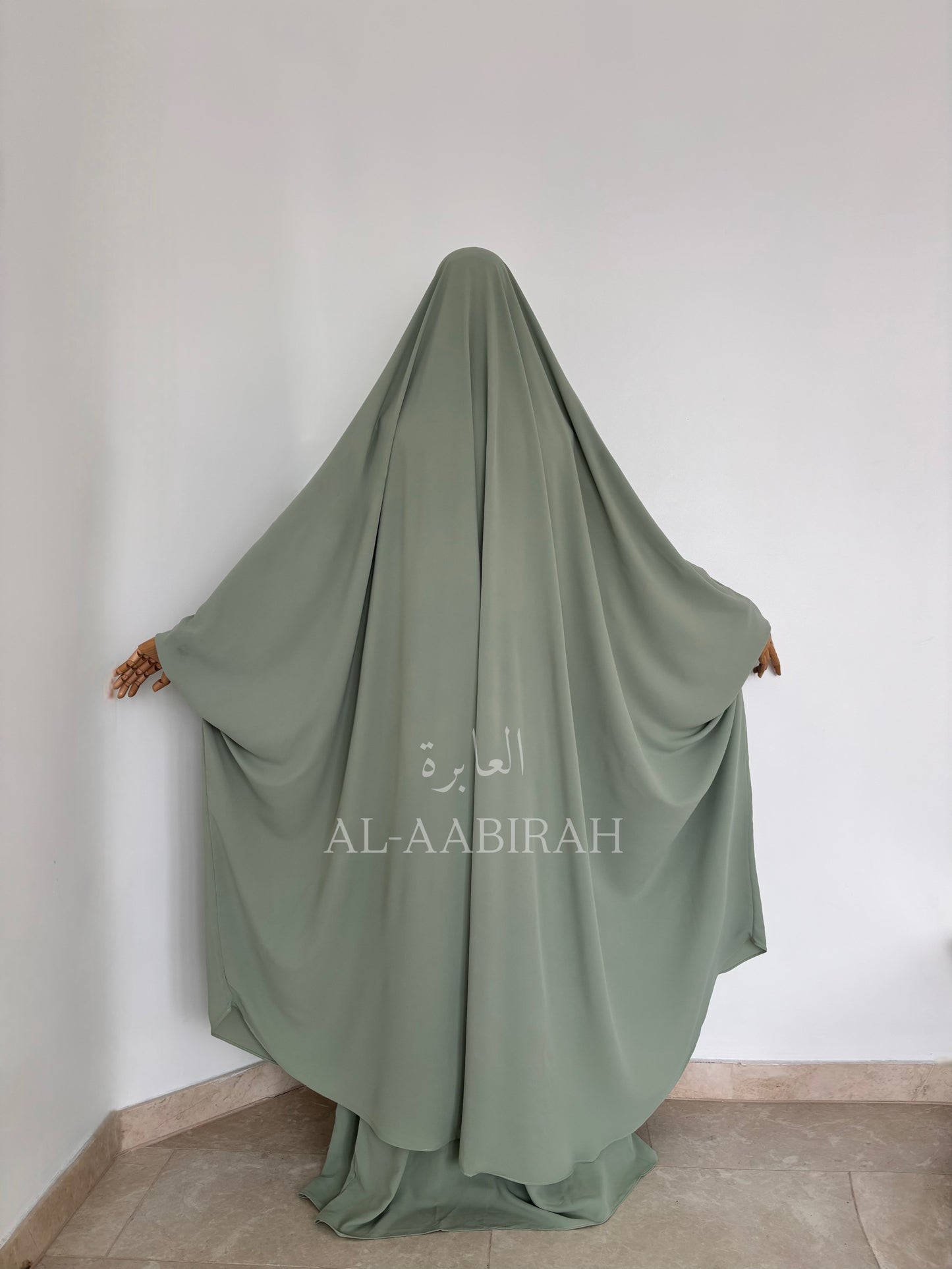 2pc Butterfly Jilbab Set- Light Sage Green