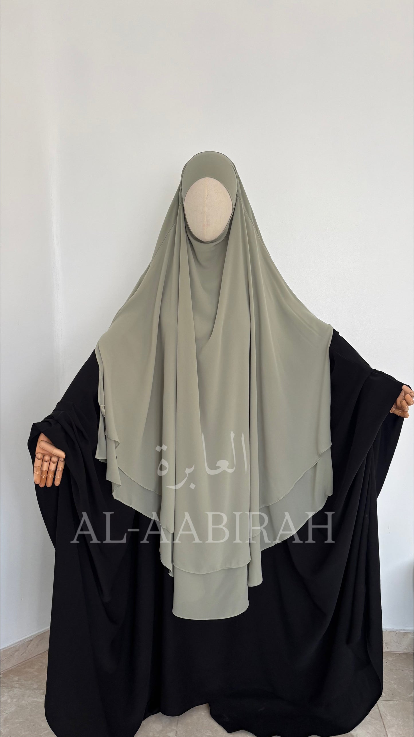 Double Layer Chiffon Khimar- Sage Green