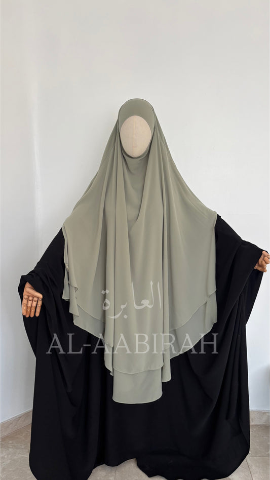 Double Layer Chiffon Khimar- Sage Green