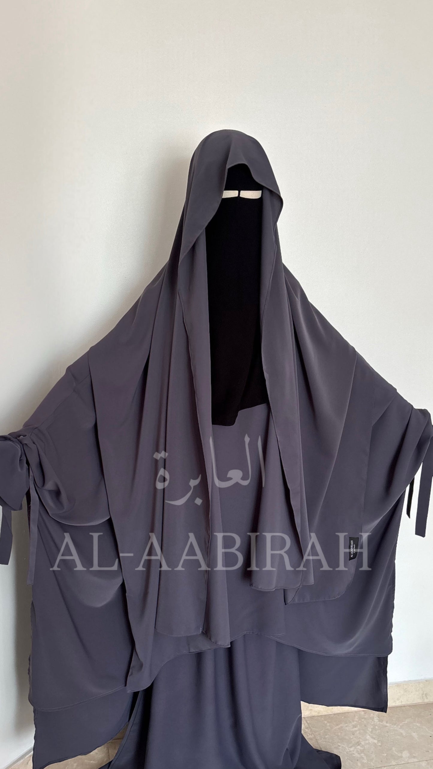 3 Piece Abaya Set- Dark Grey