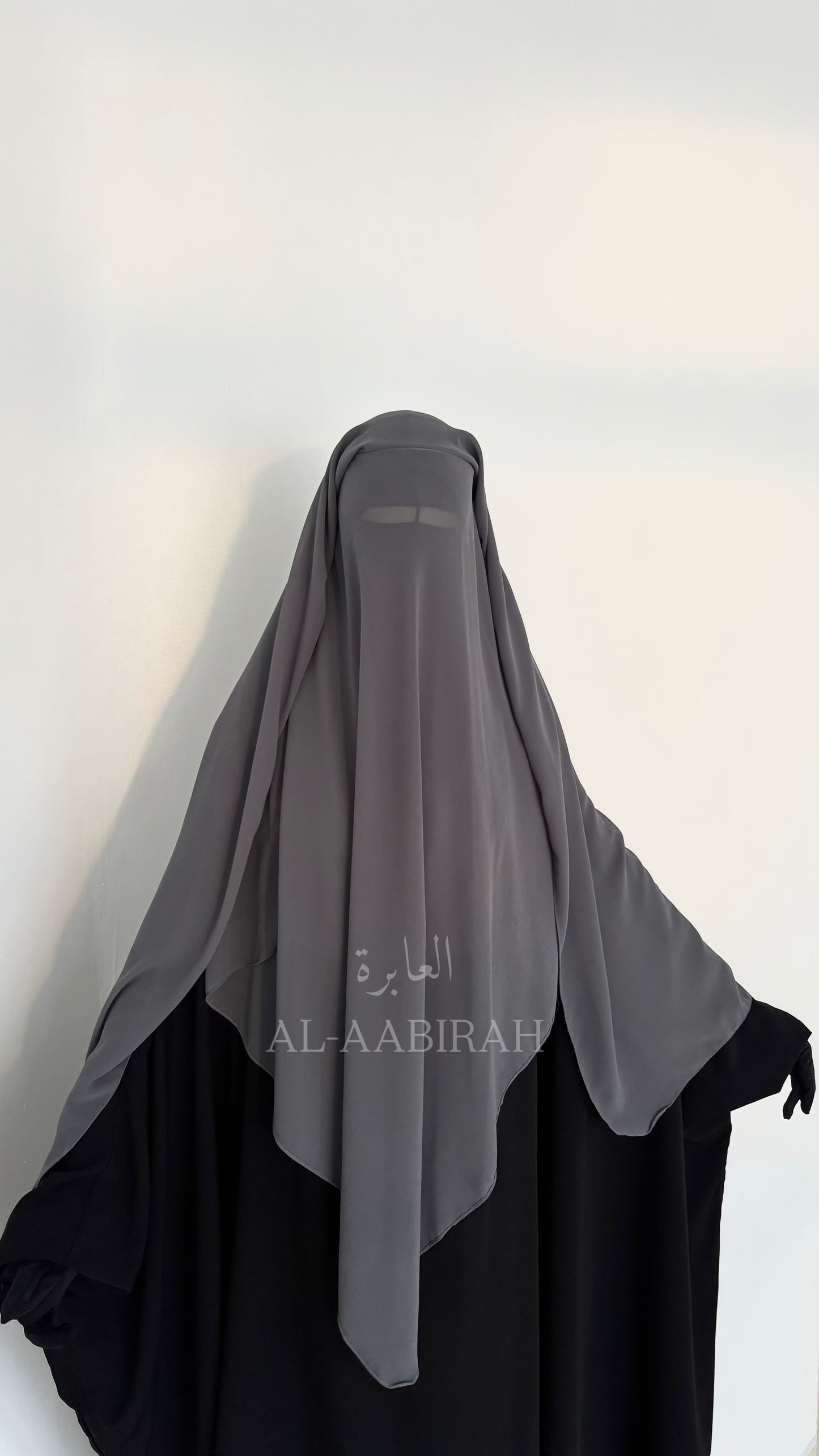 Three Layer Nose String Niqab- Grey