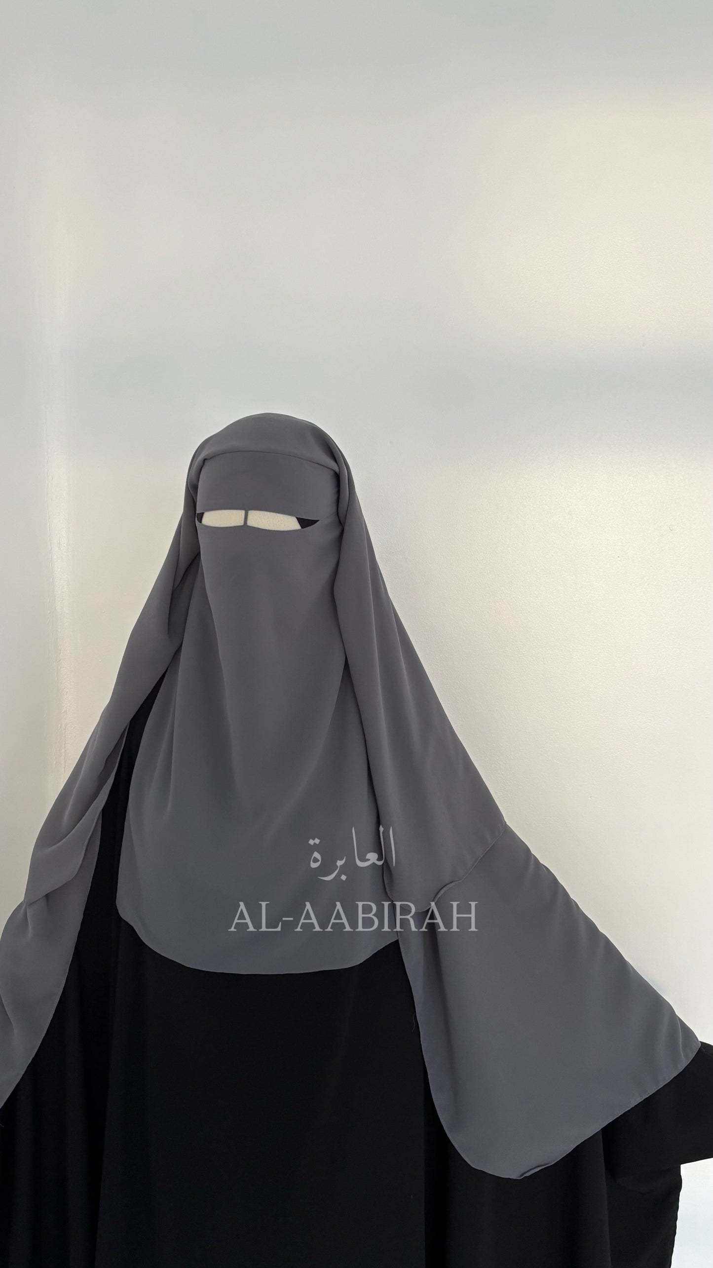 Three Layer Nose String Niqab- Grey