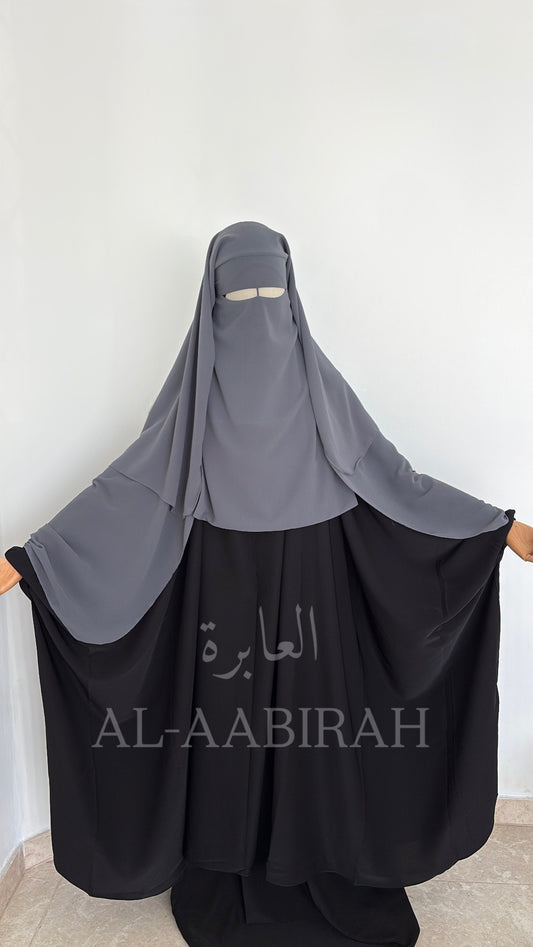 Three Layer Nose String Niqab- Grey