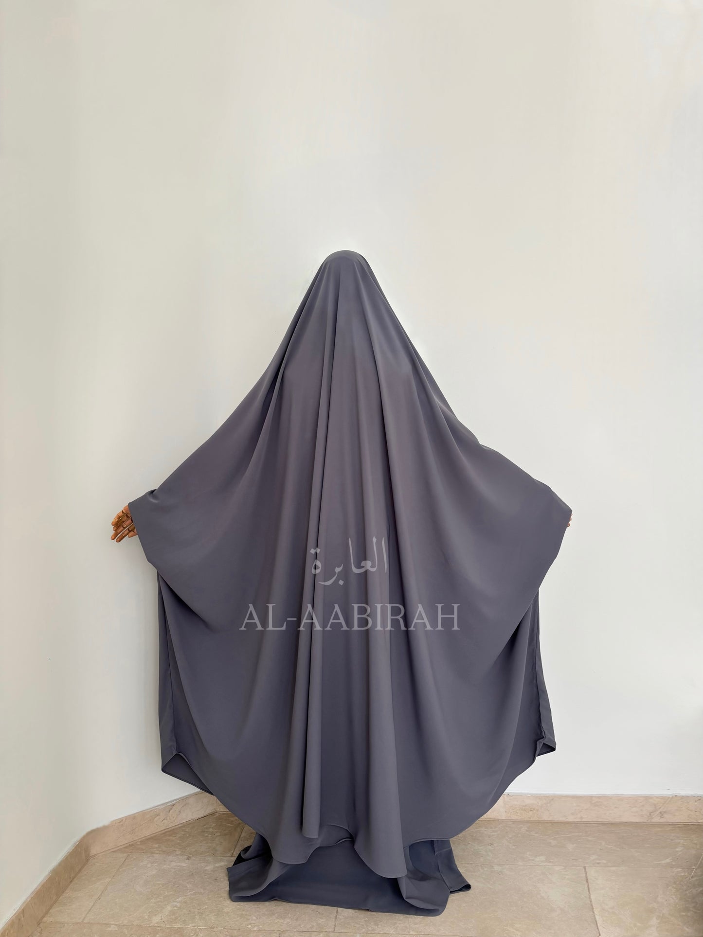 2pc Butterfly Jilbab Set- Light Grey