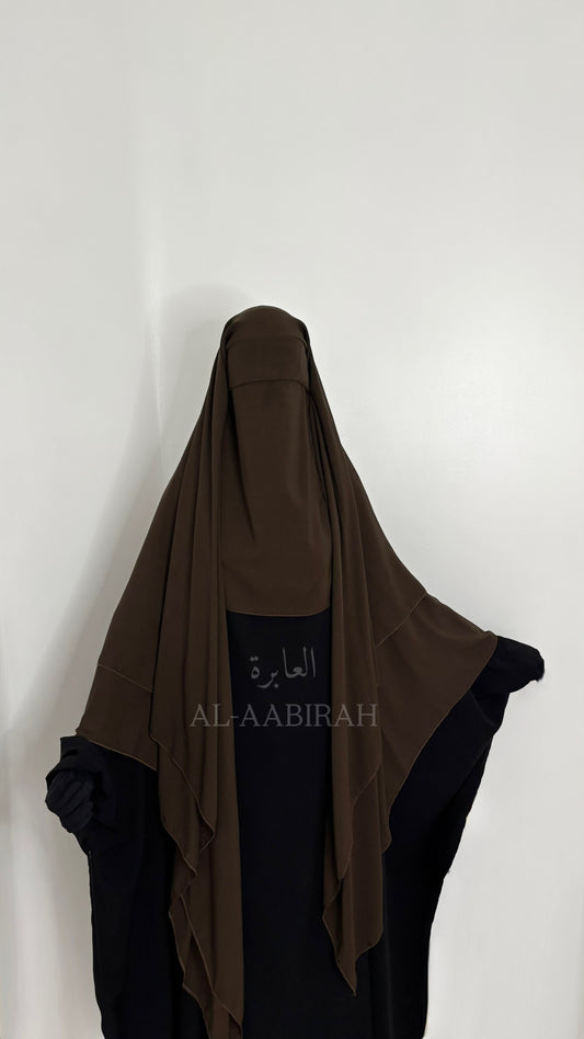 Three Layer Nose string Flap Niqab- Dark Brown