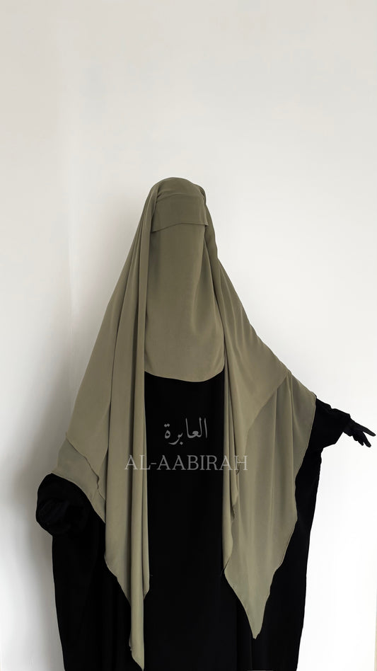 Three Layer Nose string Flap Niqab- Pistachio