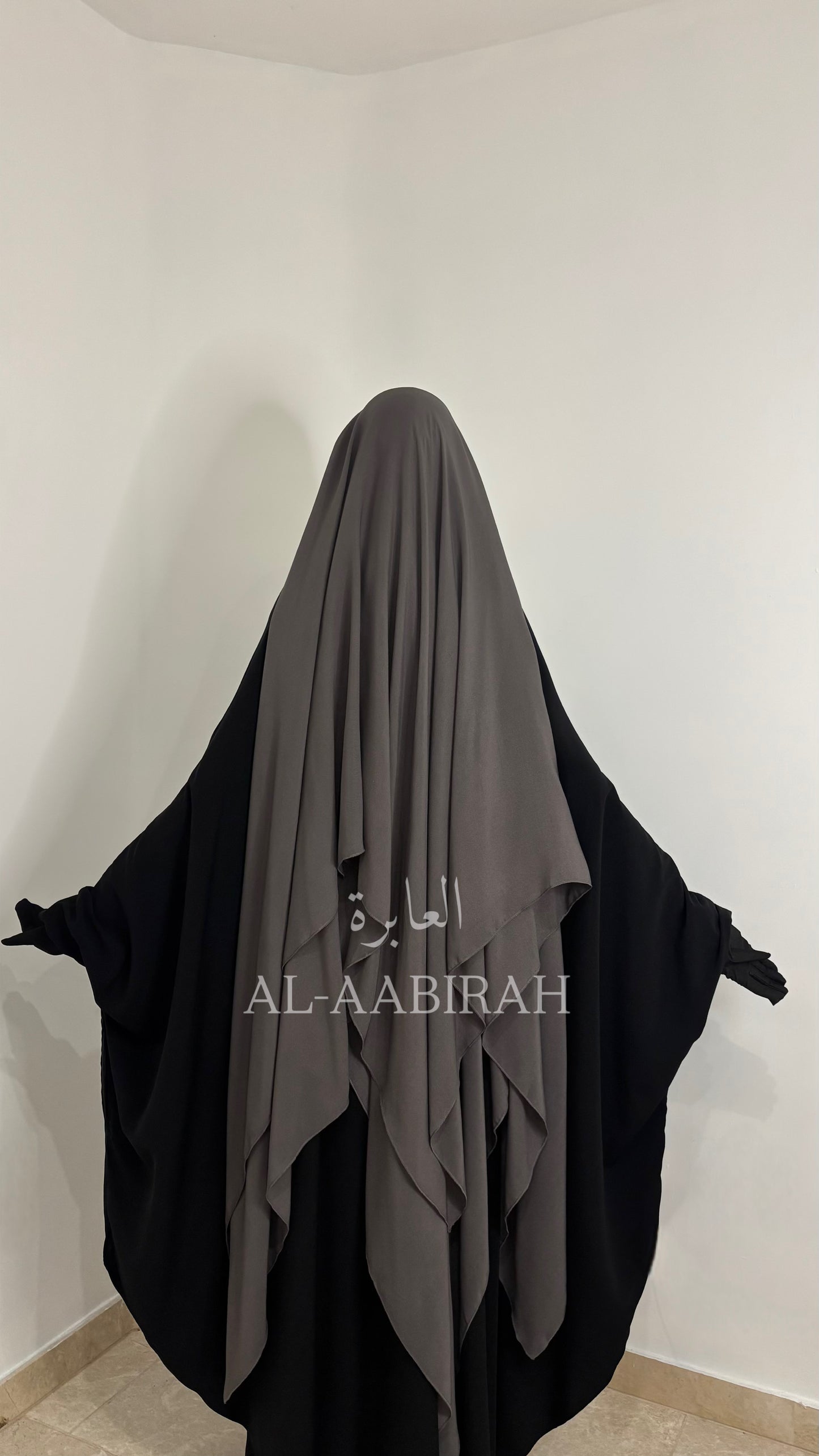 Three Layer Nose string Flap Niqab- Dark Grey