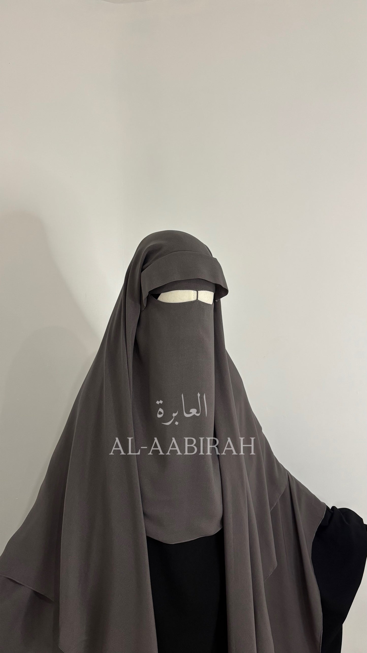 Three Layer Nose string Flap Niqab- Dark Grey
